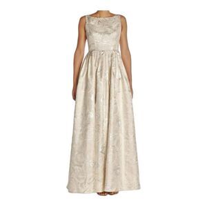 NWT ADRIANNA PAPELL Ivory Metallic Floral Jacquard Ball Gown Size 16 Wedding
